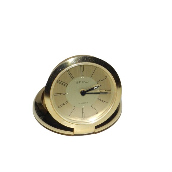 Seiko Alarm Travel Clock Champange Dial Gold Tone Round 76mm QQQ155G No Battery - Picture 5 of 13